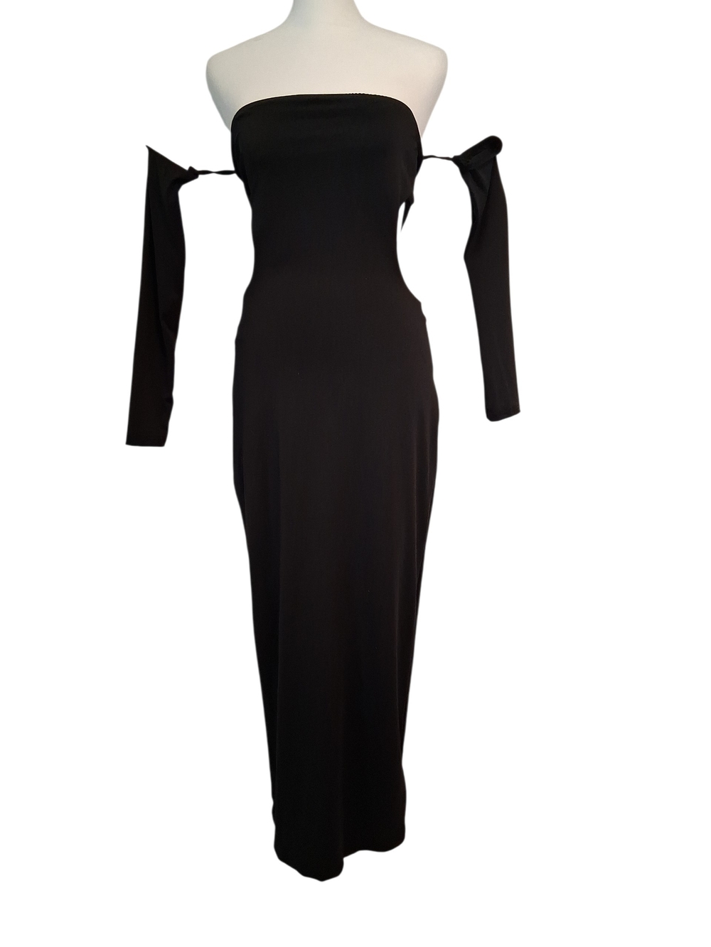 NWT SHEINBAE Black Strapless Cutout Maxi Dress & Attached Drop Long Sleeves